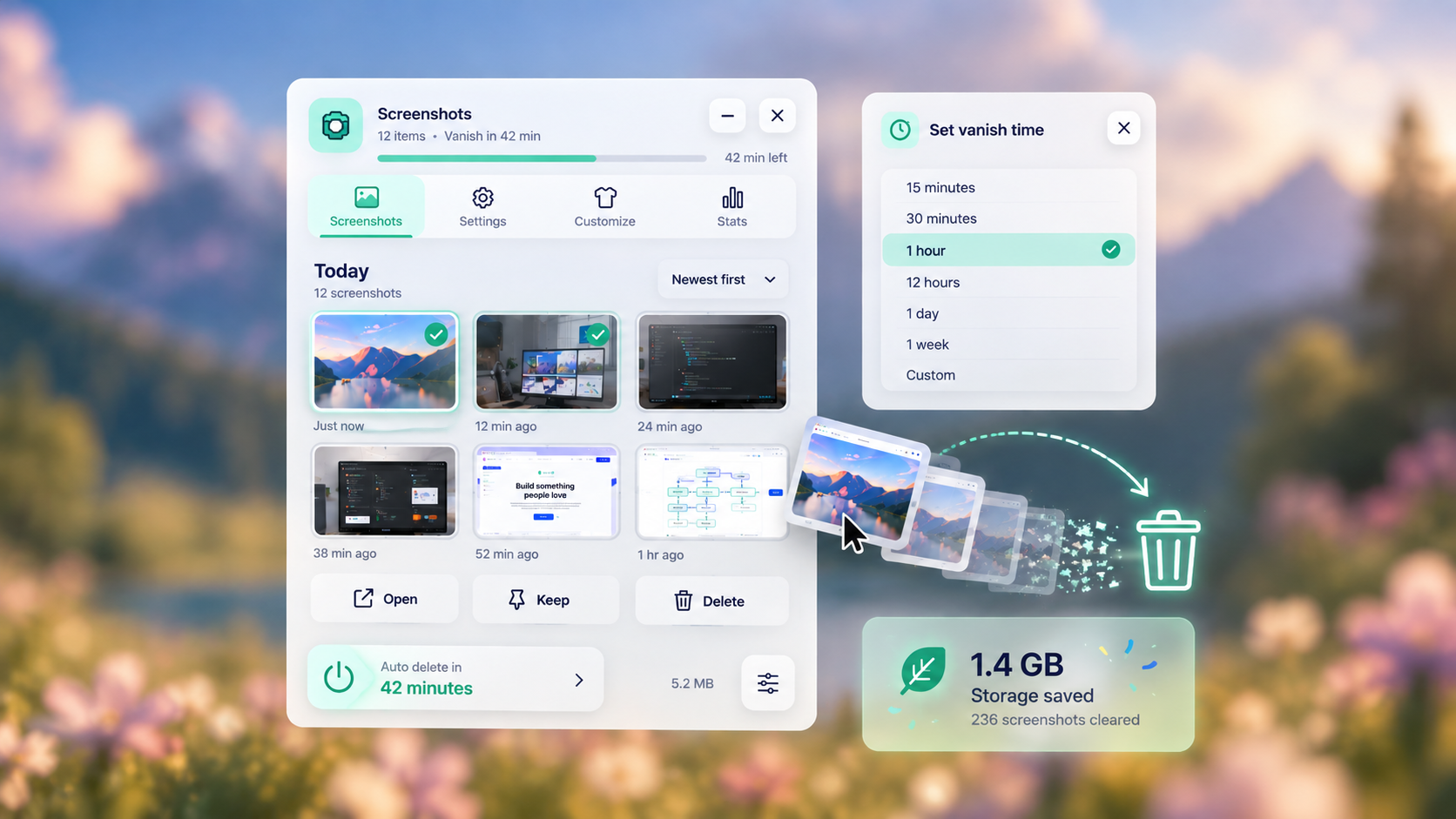 Choosing when screenshots vanish automatically