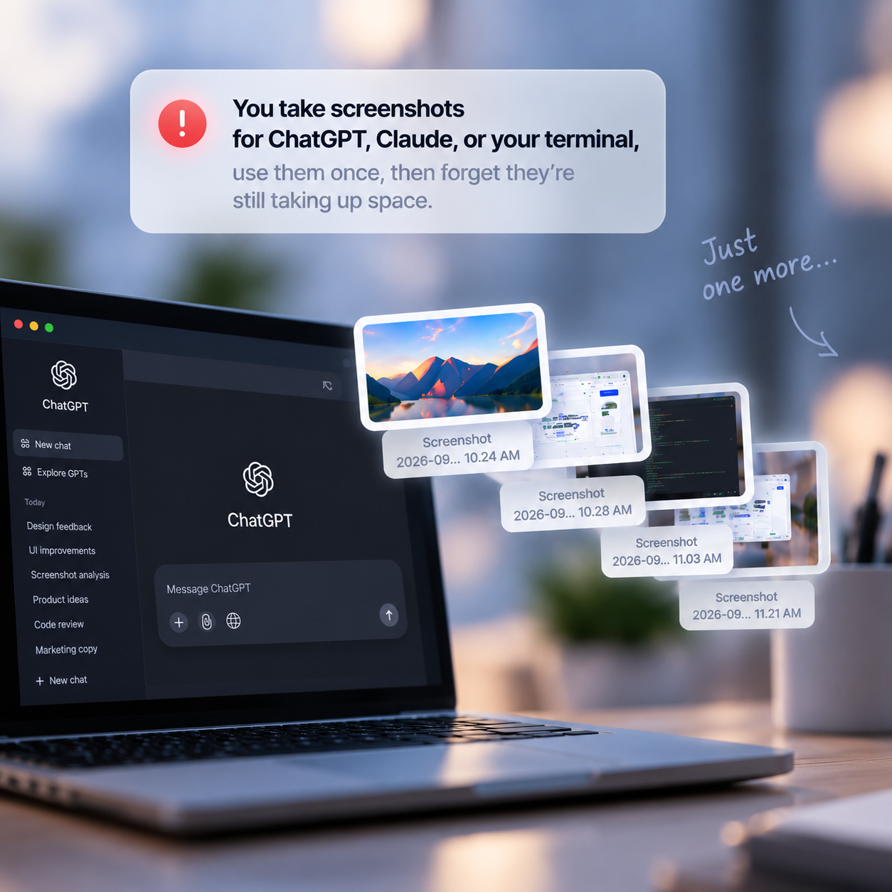 Screenshots accumulating beside a ChatGPT window